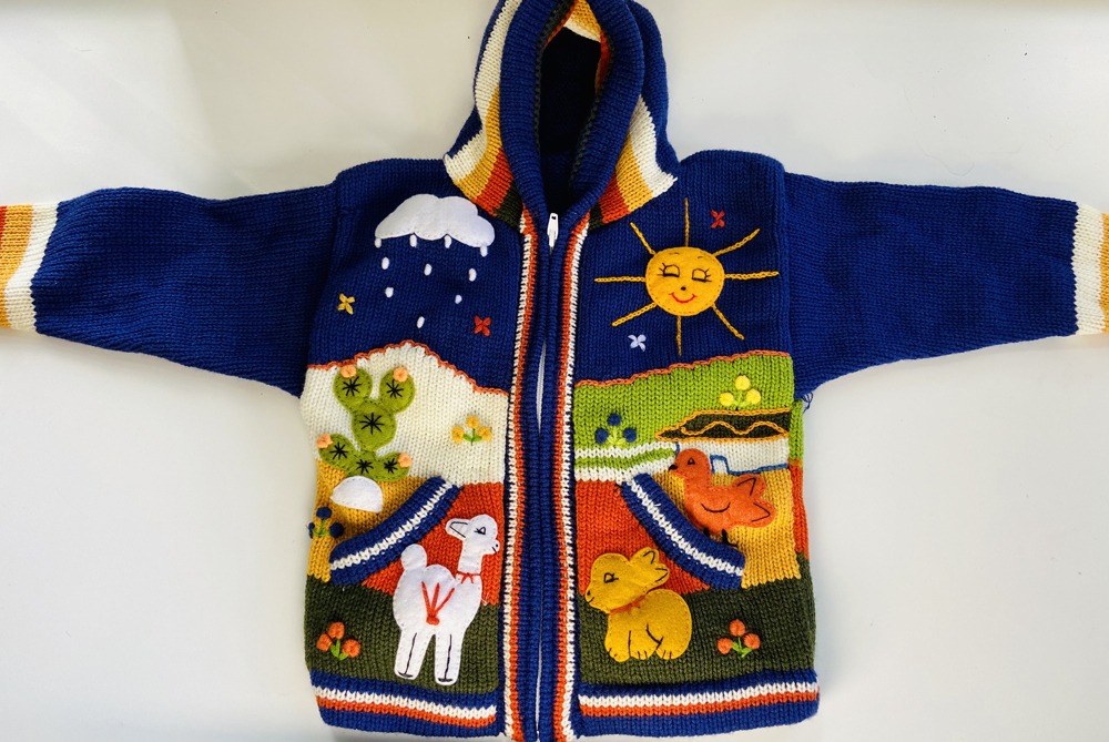 Handmade Ecuadorian Infant/Kid Colorful, Wool-Blend Zip Hooded Sweater ...